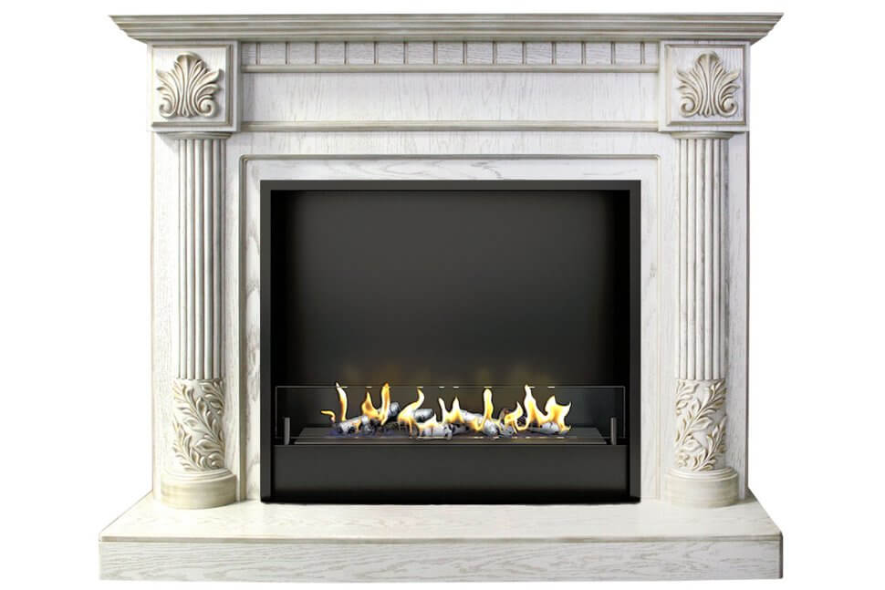 Биокамин в портале Firezo Rodos Белый дуб патина золото, стандарт